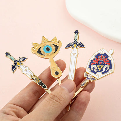 The Legend of Hair Clips Hylian Shield Sheikah Master Sword Barrettes Cartoon Headwear Hair Accessories for fans Gifts