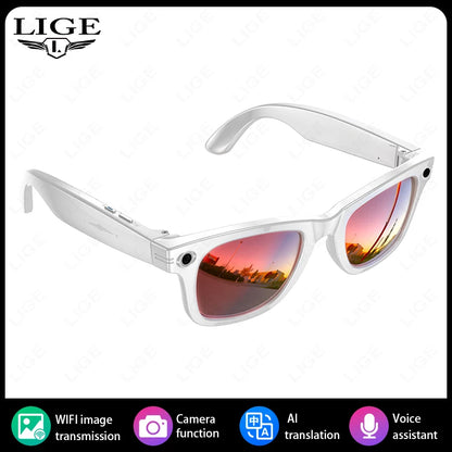 LIGE AI Smart Glasses with Camera Sunglasses 800W Camera Video Recorder Wireless Bluetooth Call Anti-blue Glasses for Man Women