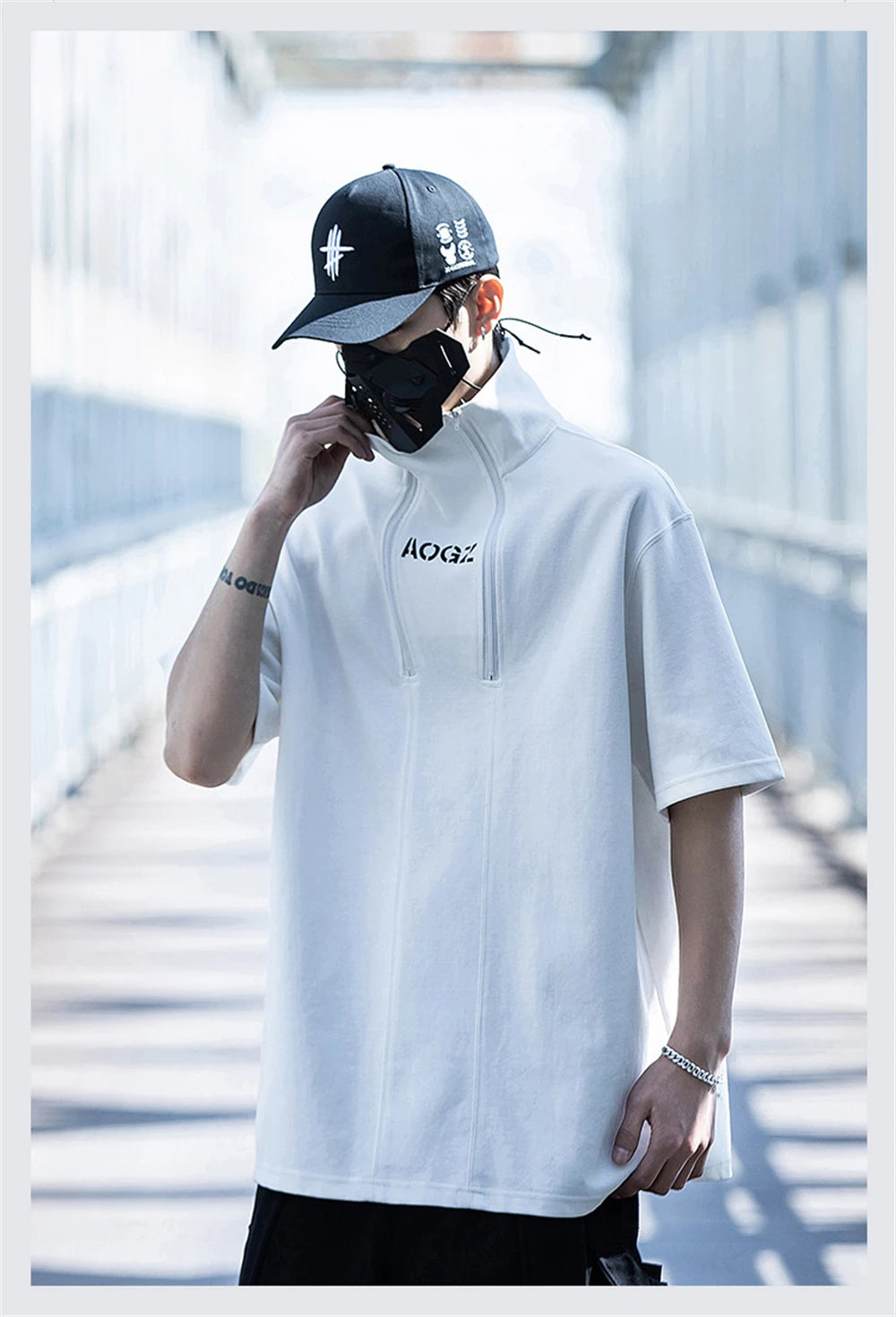 Techwear Turtleneck T-Shirt Men Hip Hop Spring Summer Harajuku Tshirt Loose Short Sleeve Tops Tees Shirts Streetwear