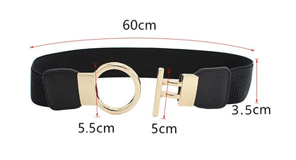 Fashion Dress Belts for Women Simple Waist Elastic Ladies Band Round Buckle Decoration Coat Sweater Party Belt Girdle Belt Gift