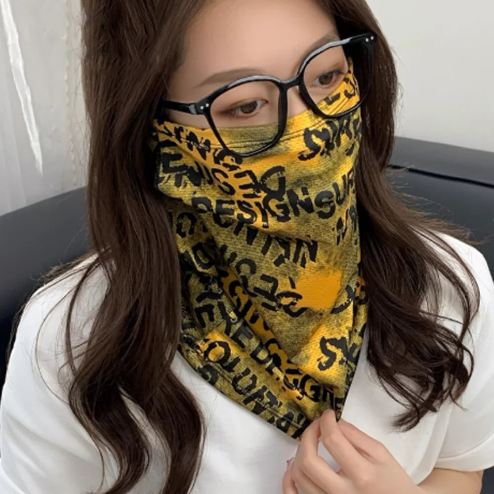 Scarves English Graffiti Sunscreen Face Mask UV Protection Shading Riding Mask Personal Breathable Ice Silk Face Towel Summer