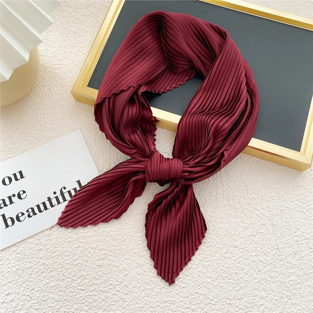 Women Square Scarf Skinny Ribbon Head Neck Small Pleated Hair Tie Band Kerchief Satin Foulard Scarves Headscarf Neckerchief