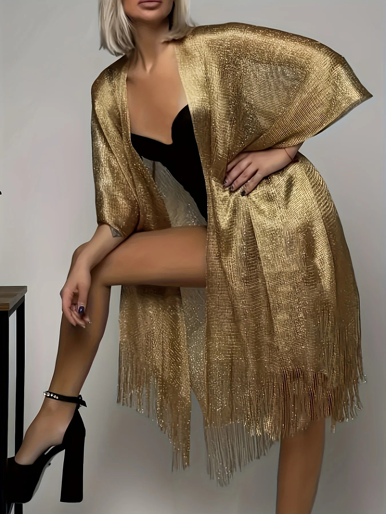 Sexy Fashion Banquet Sunscreen Shawl Gold Silver Shiny Scarves For Women Lace Tassel Party Evening Dress Scarf