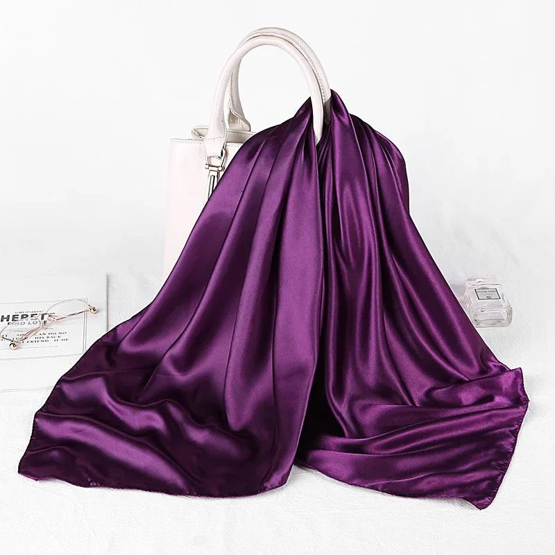 Fashion Hijab Scarves For Women Silk Satin Hair Scarf Female Solid Colors Kerchief 90*90cm Square Shawls Neck Scarfs For Ladies