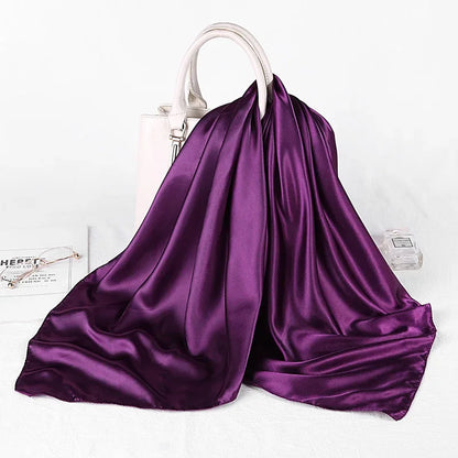 Fashion Hijab Scarves For Women Silk Satin Hair Scarf Female Solid Colors Kerchief 90*90cm Square Shawls Neck Scarfs For Ladies