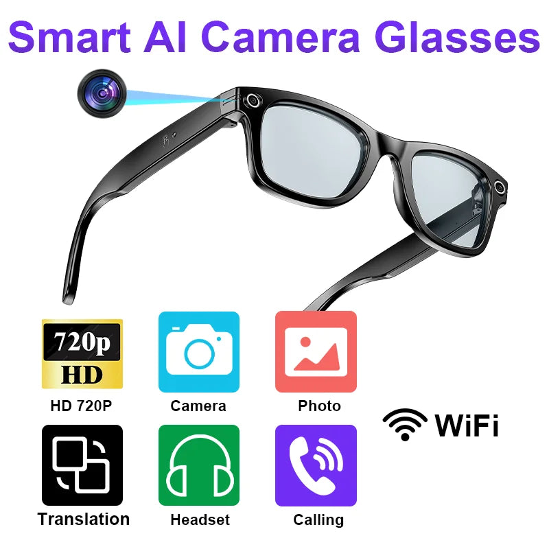 LIGE AI Smart Glasses with Camera Sunglasses 800W Camera Video Recorder Wireless Bluetooth Call Anti-blue Glasses for Man Women
