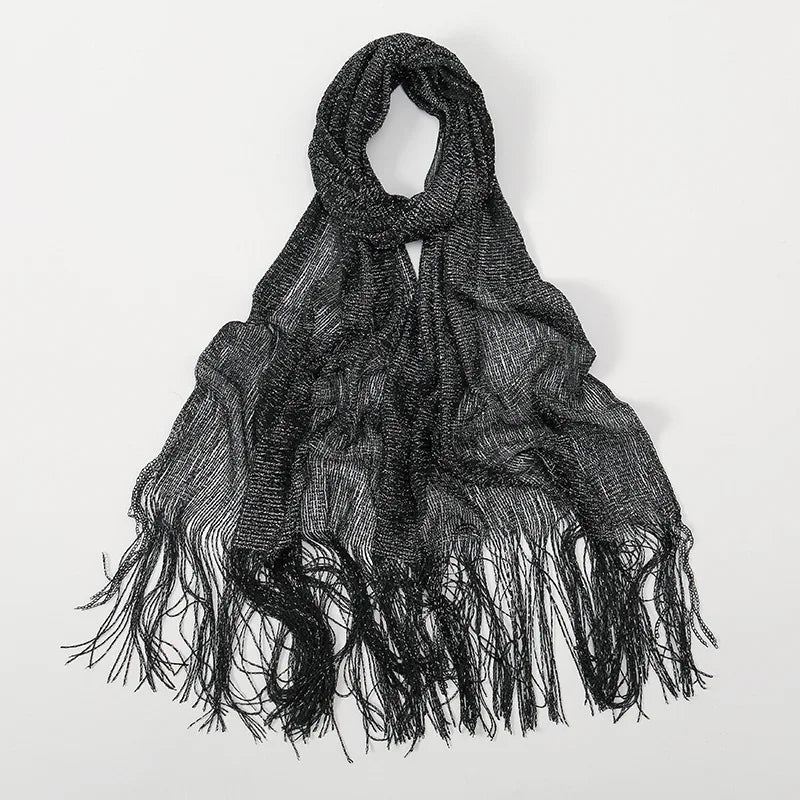Sexy Fashion Banquet Sunscreen Shawl Gold Silver Shiny Scarves For Women Lace Tassel Party Evening Dress Scarf