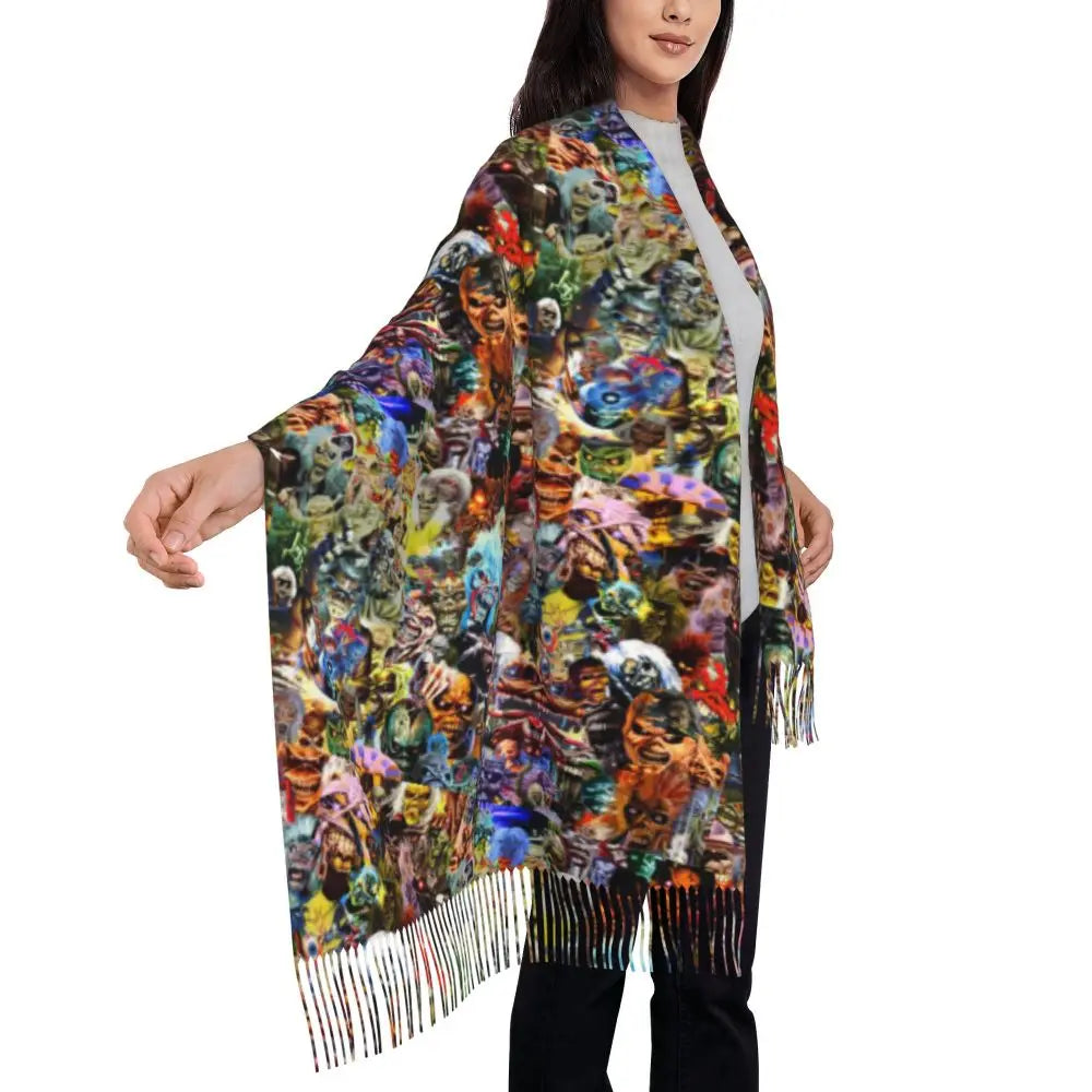 Custom Female Large British Heavy Metal Rock Iron Maidens Scarves Women Winter Soft Warm Tassel Shawl Wraps Scarf