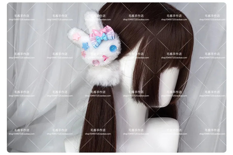 Anime accessories White Fur Hair Ring Japanese Girl Lolita Double Horsetail Hair Ornament Hair Rope kawaii accessories
