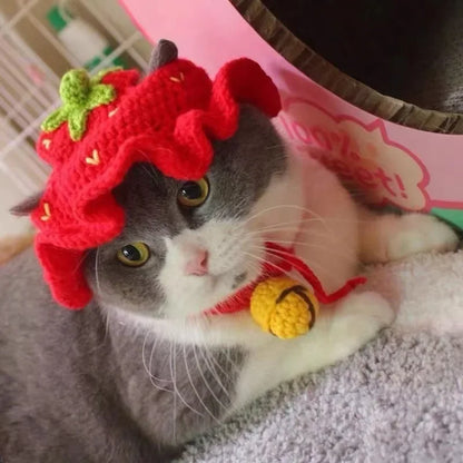 Cute Cat Hat Funny Pets Party Cosplay Headwear Delicate Hemming Pendant Decor Elasticity Knitted Hat Pet Accessories