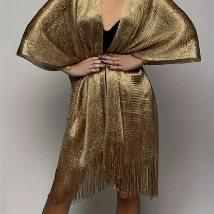 Sexy Fashion Banquet Sunscreen Shawl Gold Silver Shiny Scarves For Women Lace Tassel Party Evening Dress Scarf