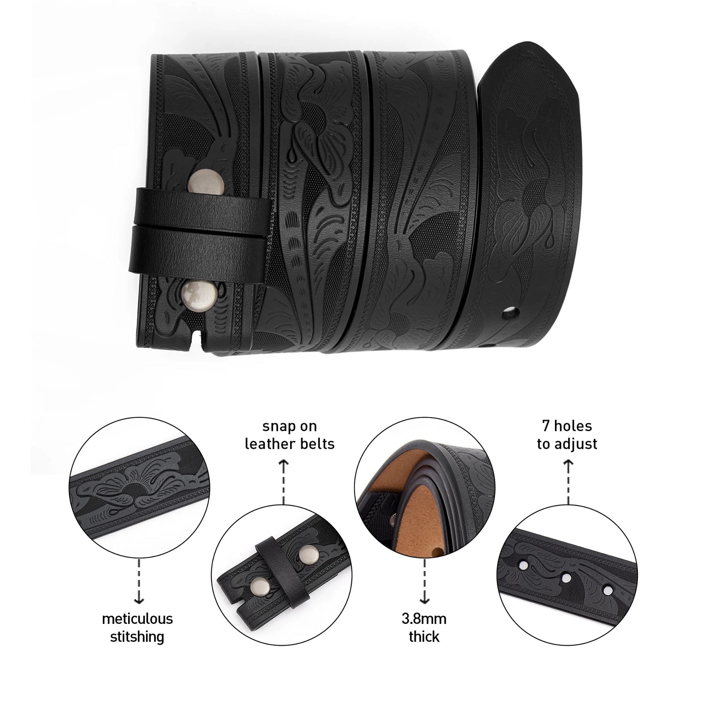 2024 Belts Without Buckle Two Layer Embossed Cowhide No Buckle Strap Pin Buckle Belt Body High Quality Male Belts Free Shipping