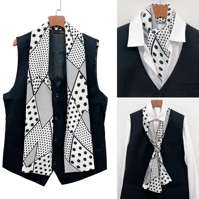 Men's Long Small Silk Scarves with Suits Spring Autumn New Fashionable Versatile Decorative Korean Version Thin  Narrow Scarves