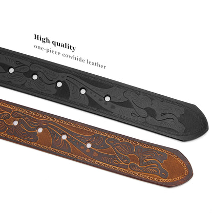 2024 Belts Without Buckle Two Layer Embossed Cowhide No Buckle Strap Pin Buckle Belt Body High Quality Male Belts Free Shipping