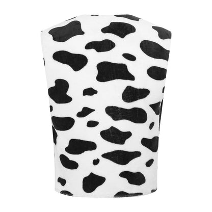 Men Western Cowboy Costume Cow Print Vest Flannel Metallic Cardigan Open Front Tassel Waistcoat Halloween Cosplay Party Dress Up