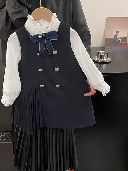 Girls' College Style Dress 2025 Autumn Western Style Double Breasted Girls' Western Style Vest Skirt Baby Princess Skirt