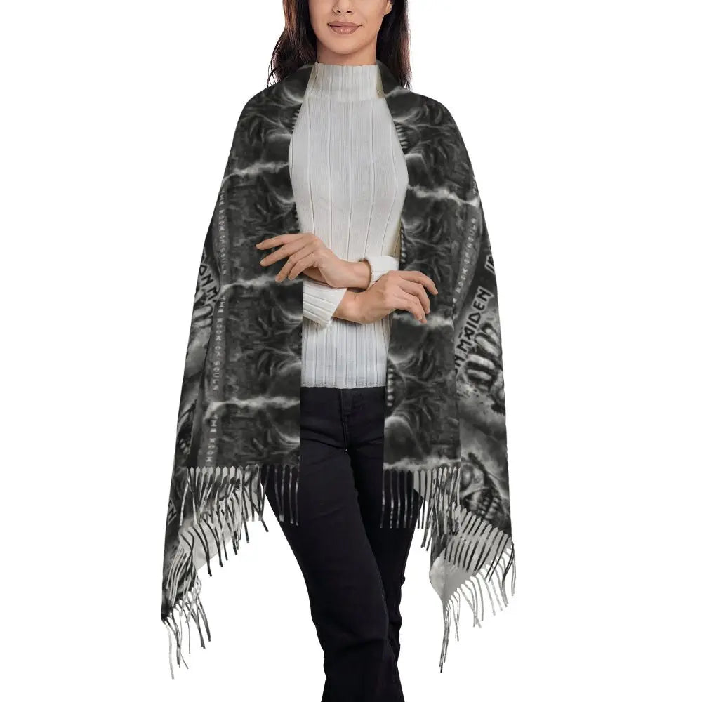 Custom Female Large British Heavy Metal Rock Iron Maidens Scarves Women Winter Soft Warm Tassel Shawl Wraps Scarf