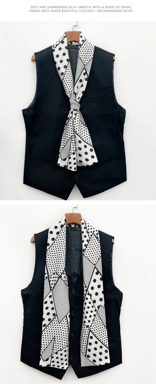Men's Long Small Silk Scarves with Suits Spring Autumn New Fashionable Versatile Decorative Korean Version Thin  Narrow Scarves