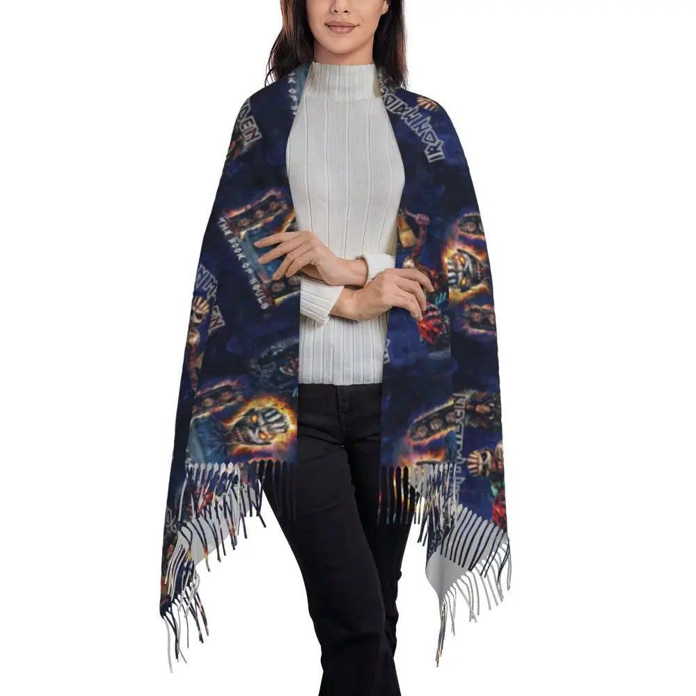 Custom Female Large British Heavy Metal Rock Iron Maidens Scarves Women Winter Soft Warm Tassel Shawl Wraps Scarf
