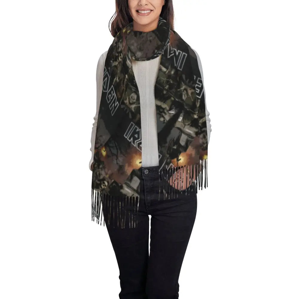 Custom Female Large British Heavy Metal Rock Iron Maidens Scarves Women Winter Soft Warm Tassel Shawl Wraps Scarf