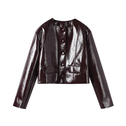 Fashion Women PU Skirt Set Casual Single Breasted Long Sleeve Female Jacket Hip Package Short Skirts Suit 2024 Lady Streetwear