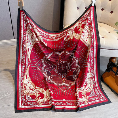 90*90cm Silk Scarves Women Print Twill Square Head Hijab Ladies Luxury Shawl Bandanna Female Muffler Chiffen Wrap Foulard Ribbon
