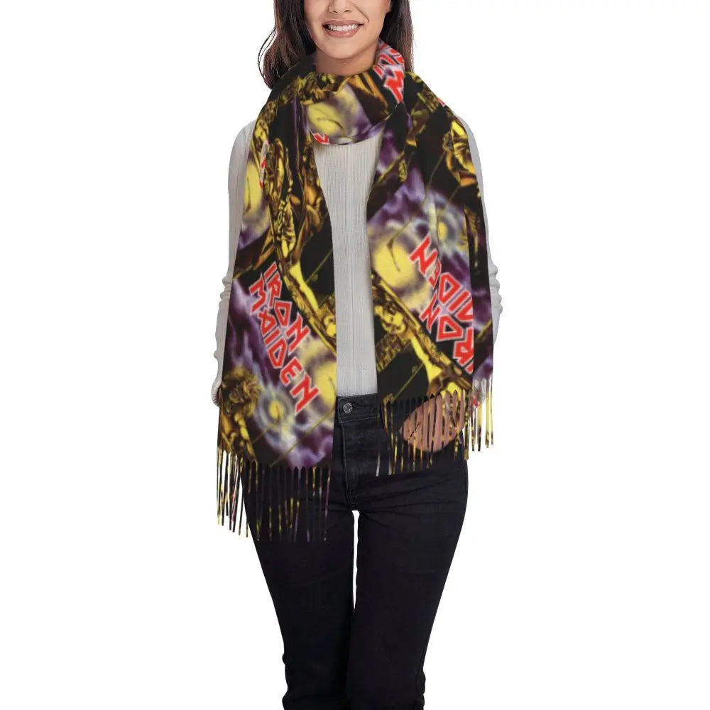 Custom Female Large British Heavy Metal Rock Iron Maidens Scarves Women Winter Soft Warm Tassel Shawl Wraps Scarf