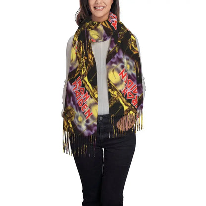 Custom Female Large British Heavy Metal Rock Iron Maidens Scarves Women Winter Soft Warm Tassel Shawl Wraps Scarf