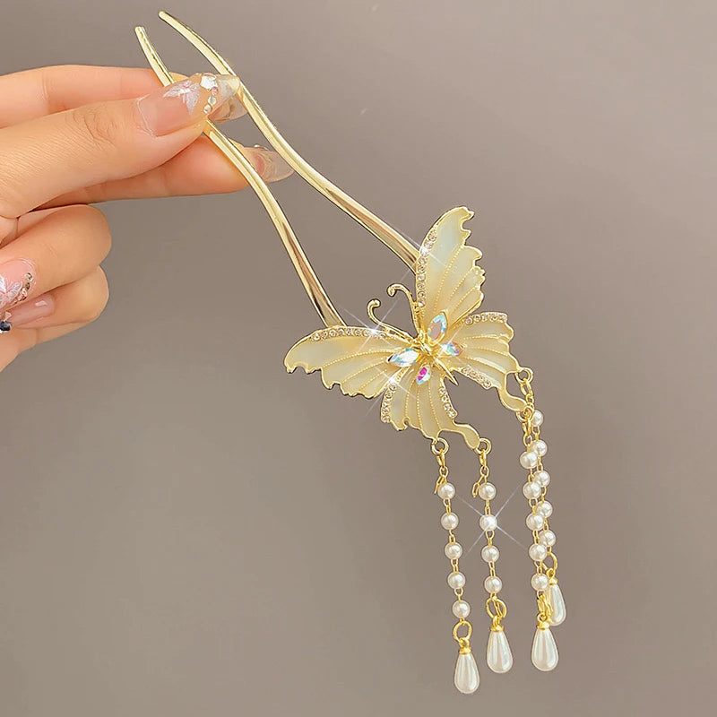 Fashion Hair Accessories Metal U Shape Hair Clip For Women Elegant Simulated Pearl Tassels Hairpin Female Headwear Gifts