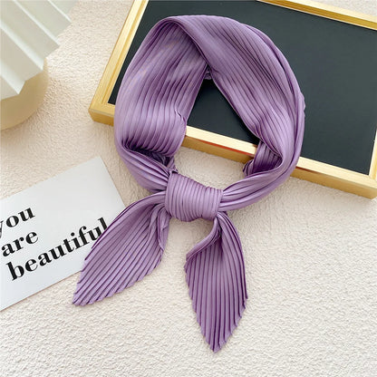 Women Square Scarf Skinny Ribbon Head Neck Small Pleated Hair Tie Band Kerchief Satin Foulard Scarves Headscarf Neckerchief