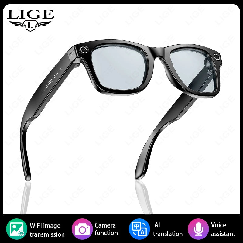 LIGE AI Smart Glasses with Camera Sunglasses 800W Camera Video Recorder Wireless Bluetooth Call Anti-blue Glasses for Man Women