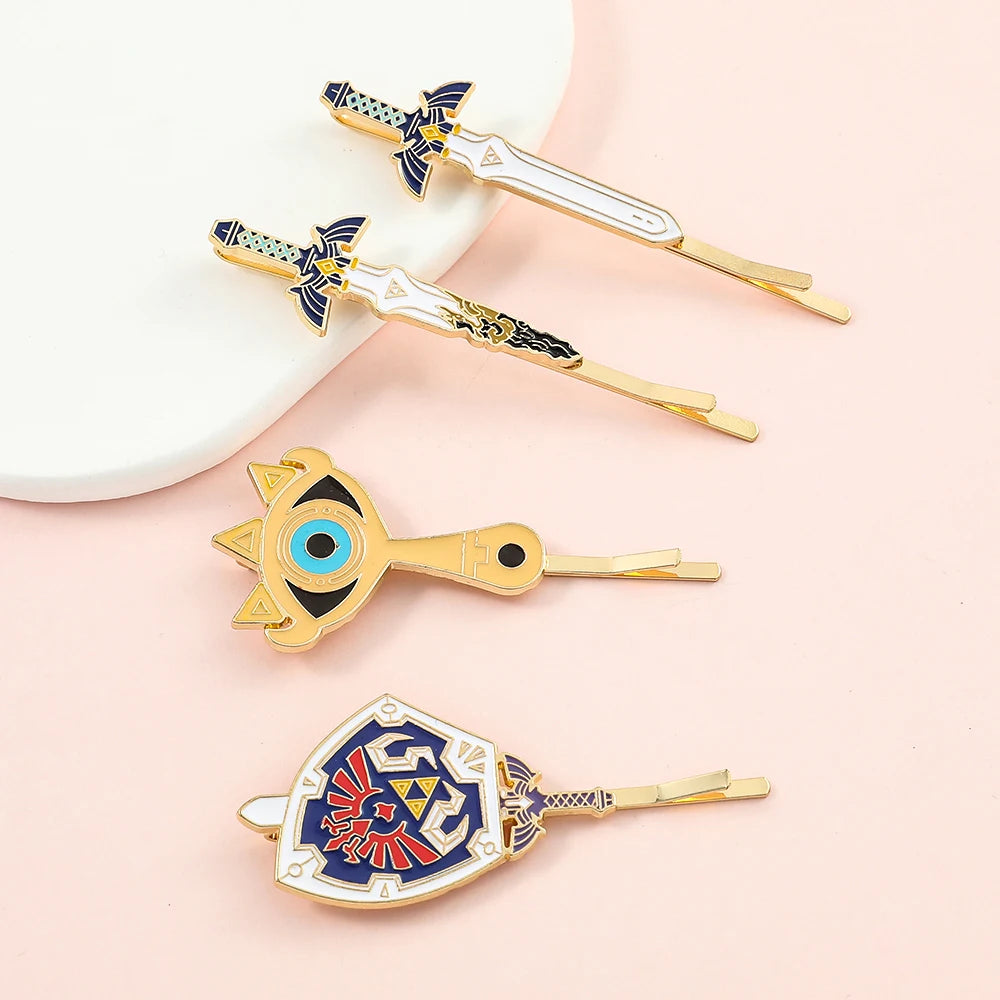 The Legend of Hair Clips Hylian Shield Sheikah Master Sword Barrettes Cartoon Headwear Hair Accessories for fans Gifts