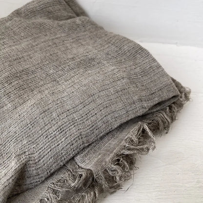 Scarf Women's Autumn Literary and Artistic Fresh and Versatile Contrasting Color Striped Texture Same Cotton Linen Thin Shawl