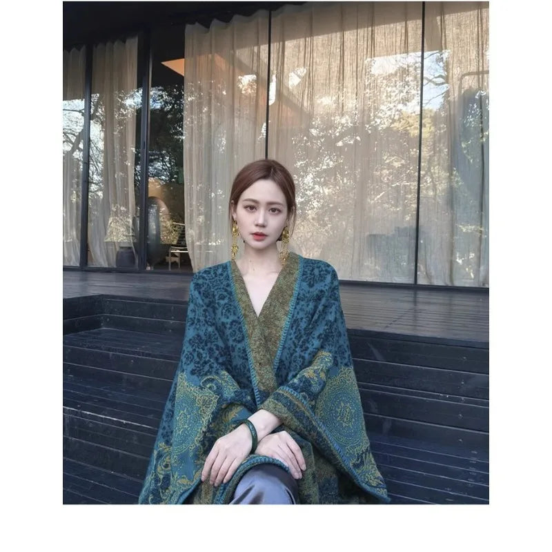 Scarves Woman Bohemian Ethnic Style Retro Shawl for Women Scarf Atmospheric Cloak Outdoor Wear Echarpe Épaisse Evening Service