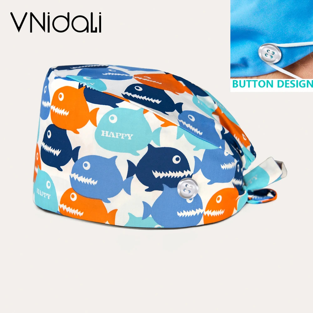 Women Beauty Work Hats Pet Grooming Nursing Work Scrub Hats Surgical Hats for doctors nurse hats scrub cap with button