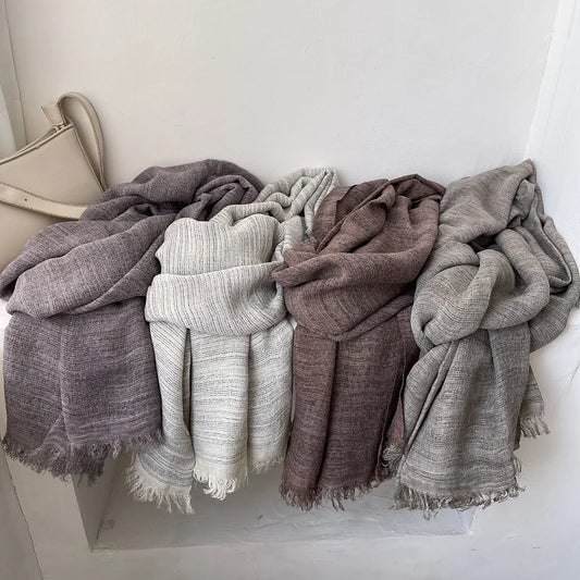 Scarf Women's Autumn Literary and Artistic Fresh and Versatile Contrasting Color Striped Texture Same Cotton Linen Thin Shawl