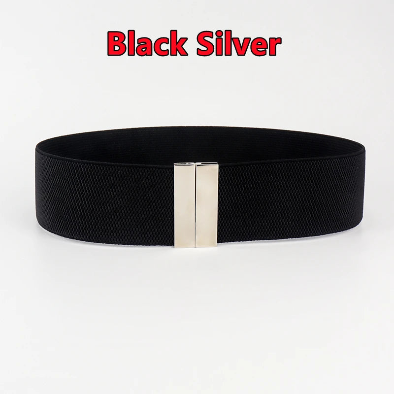 Fashion Women Elastic Band Wide Belts Simple Down Coat Waist Belt Female Buckle Black Strap Dress Decoration Accessories Ladies