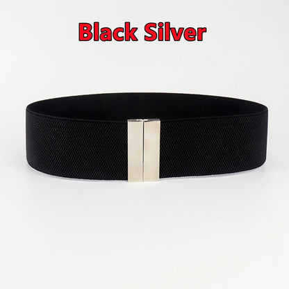 Fashion Women Elastic Band Wide Belts Simple Down Coat Waist Belt Female Buckle Black Strap Dress Decoration Accessories Ladies