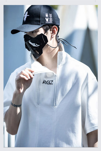 Techwear Turtleneck T-Shirt Men Hip Hop Spring Summer Harajuku Tshirt Loose Short Sleeve Tops Tees Shirts Streetwear