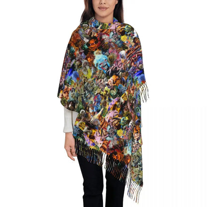 Custom Female Large British Heavy Metal Rock Iron Maidens Scarves Women Winter Soft Warm Tassel Shawl Wraps Scarf