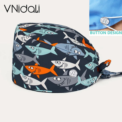 Women Beauty Work Hats Pet Grooming Nursing Work Scrub Hats Surgical Hats for doctors nurse hats scrub cap with button