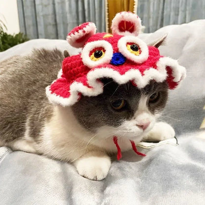 Cute Cat Hat Funny Pets Party Cosplay Headwear Delicate Hemming Pendant Decor Elasticity Knitted Hat Pet Accessories