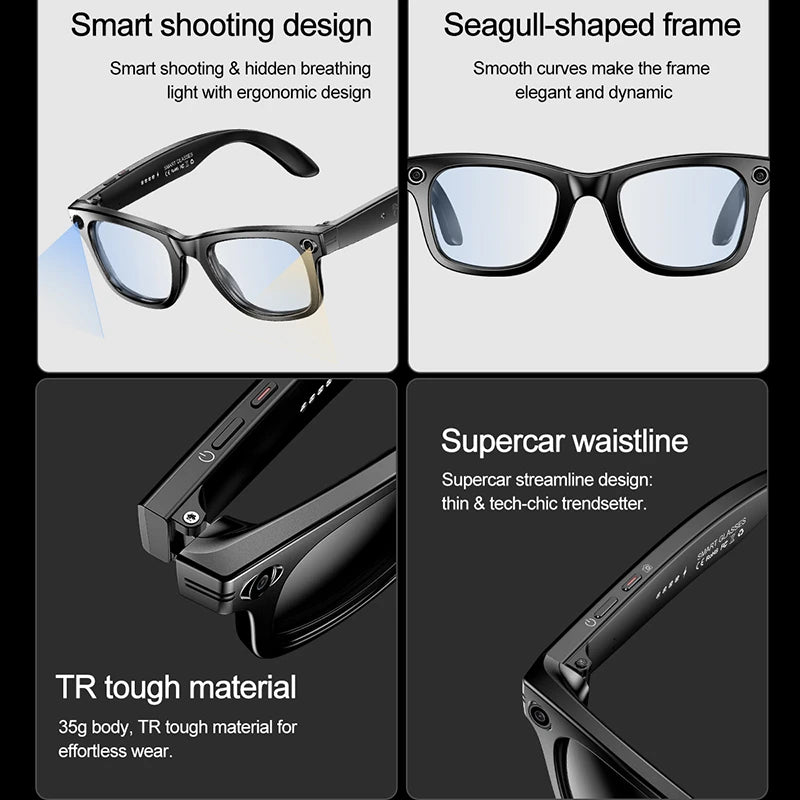 LIGE AI Smart Glasses with Camera Sunglasses 800W Camera Video Recorder Wireless Bluetooth Call Anti-blue Glasses for Man Women