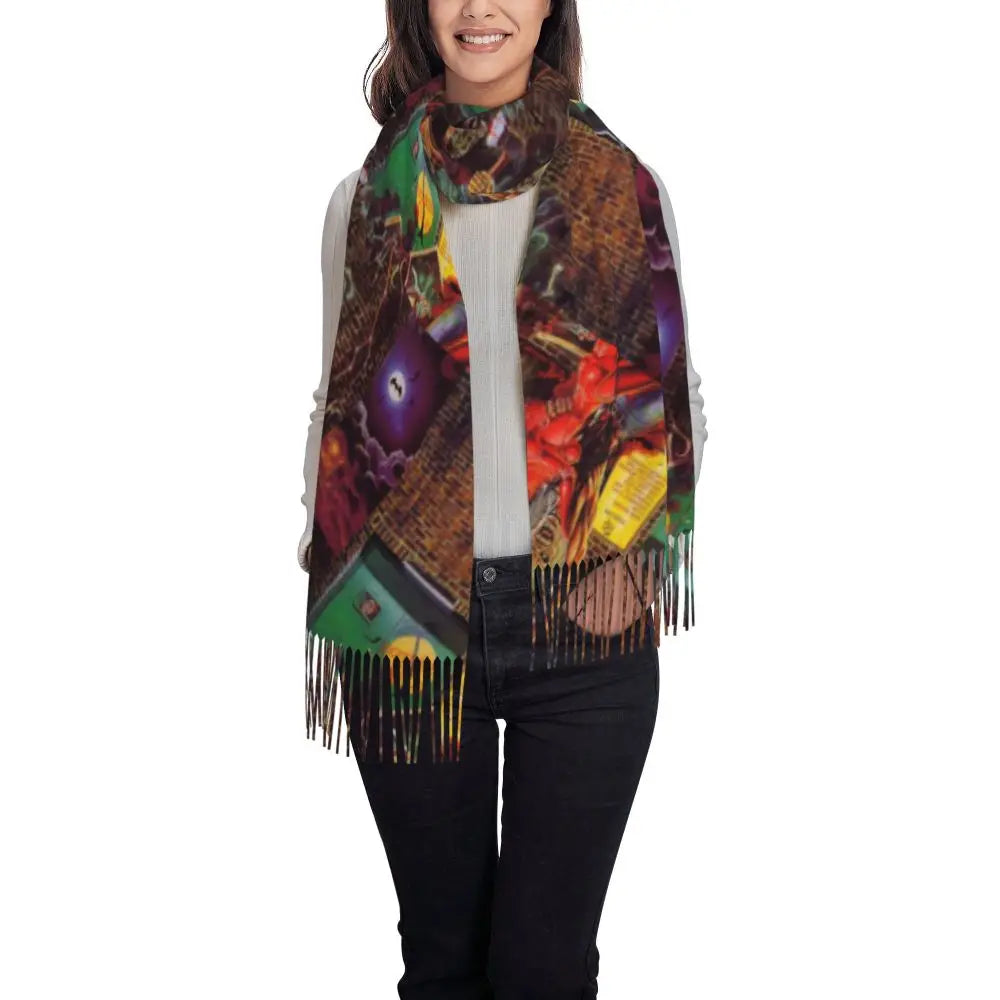 Custom Female Large British Heavy Metal Rock Iron Maidens Scarves Women Winter Soft Warm Tassel Shawl Wraps Scarf