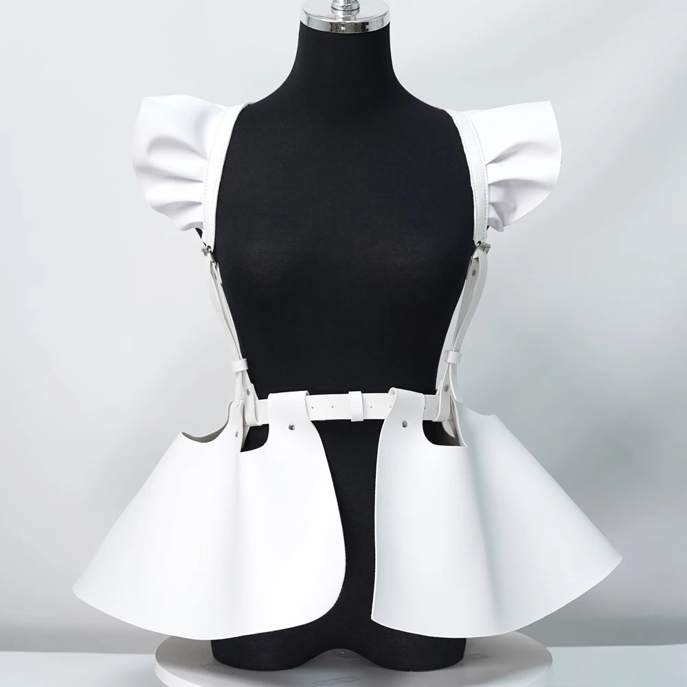 skirt Women's Belts Fashion Leather Body Harness Belt Skirt With Ruffle Hem Gothic Style Waist &Shoulder Belt Clothing Accessory