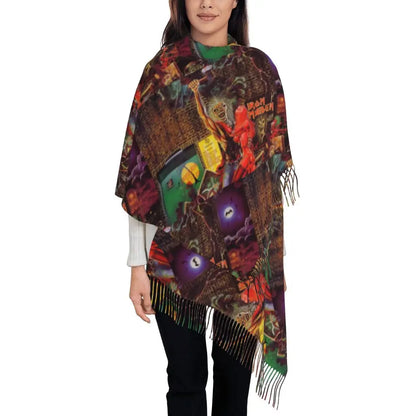 Custom Female Large British Heavy Metal Rock Iron Maidens Scarves Women Winter Soft Warm Tassel Shawl Wraps Scarf