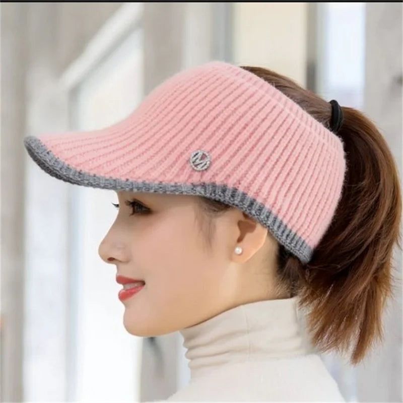 2023 Hats For Women Autumn Winter Sports Empty Top Golf Caps Female Knitted Warm Baseball Cap Fashion Running Golf Sun Hat