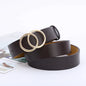 Double Ring Belts for Women Fashion Dress Jeans Belt PU Leather Metal Buckle Round Black Waist Belts Lady Girl Leisure Waistband