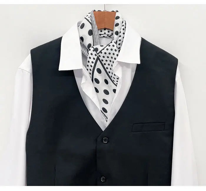 Men's Long Small Silk Scarves with Suits Spring Autumn New Fashionable Versatile Decorative Korean Version Thin  Narrow Scarves