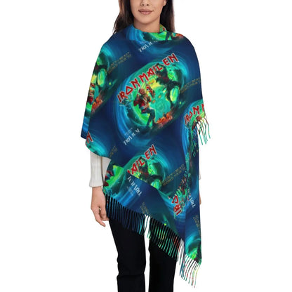 Custom Female Large British Heavy Metal Rock Iron Maidens Scarves Women Winter Soft Warm Tassel Shawl Wraps Scarf